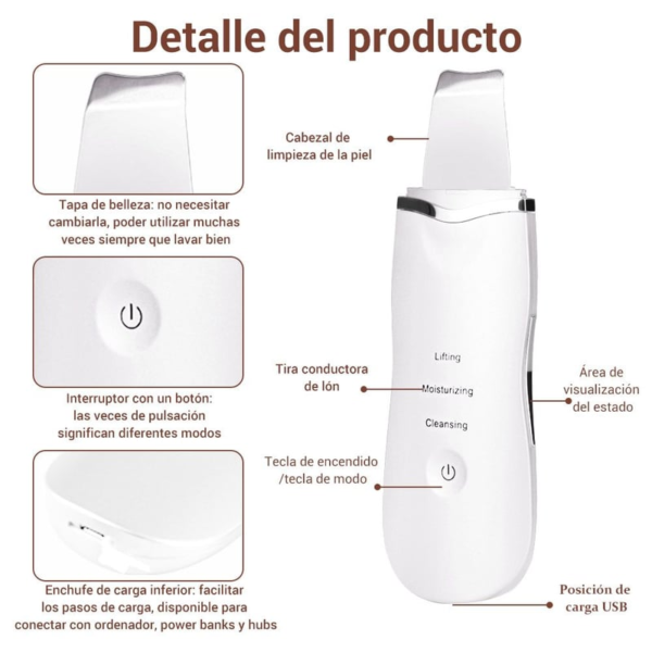 Peeling Facial Ultrasónico USB Recargable – Limpieza Profunda, Reducción de Acné y Puntos Negros | Piel Suave y Radiante - Imagen 3